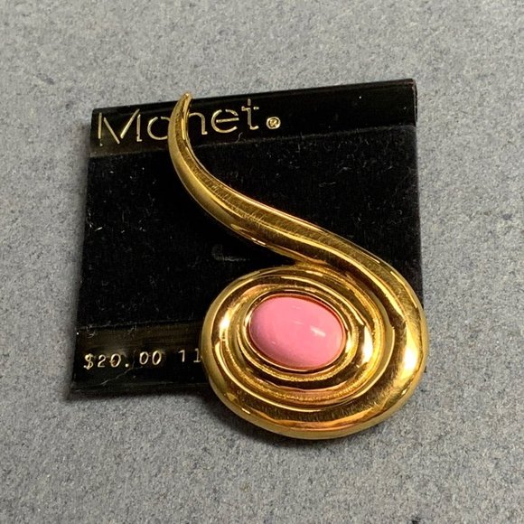 Monet | Jewelry | Monet Pin Brooch Barbie Gold Swirl Pink Oval Retro ...